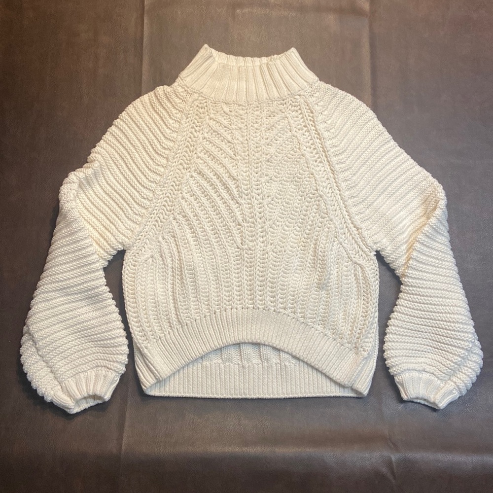 Free People Sweater Knit Crop Balloon Oversized Sleeve White S